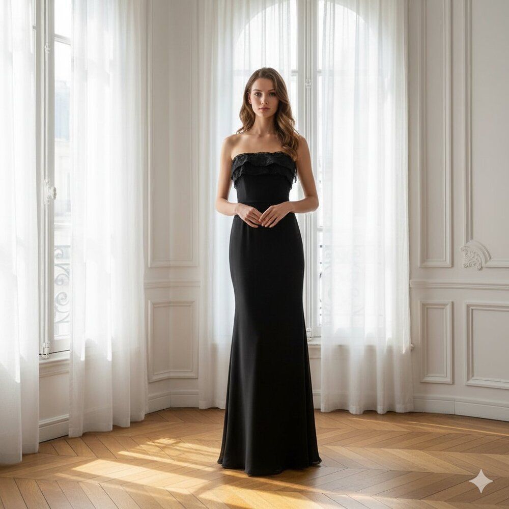 Lulu's Black Strapless Ruffle-Trim Maxi Dress